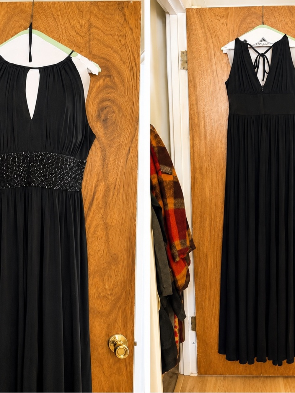 Black Beaded Waist Maxi Dress with Halter Tie